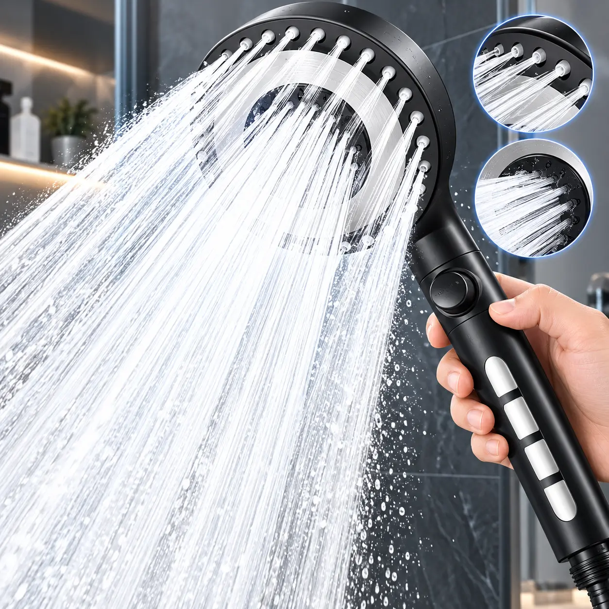 Premium Plastic-Steel Shower Head, Multiple Spray Patterns for Enhanced Bathroom Comfort and Efficiency