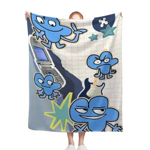 BFDI Ultra-Soft Flannel Blanket - All-Season Cozy Throw With Blue Characters, Guitar, Stars - Perfect For Home, Office, Travel, Gifts - Ideal For Anime Fans & Music Lovers, Travel Essential, Whimsical