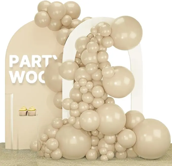 PartyWoo Thick Rubber Round Latex Decorative Balloons, 140 Pcs (18/12/10/5 in Beige, Ivory, Nude Neutral Boho Fall Tones), Festive for Balloon Arch Backdrop Garland, Wedding Decorations (Brown-F56), Decorative Balloons Balloons