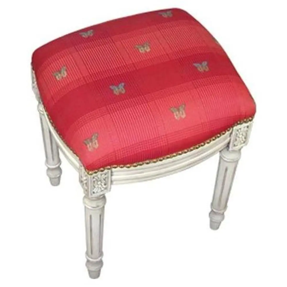 123 Creations Modern Red Butterfly Cotton Fabric Upholstered Armchair - Indoor Furniture Lounge, Whitewash Frame Stylish Accent Chair, Modern Fabric Chair