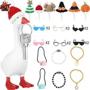 12 Pcs Mini Knitted Hats with 12 Sunglasses 7 Inch Desk Goose Outfits Hat with Adjustable Strap for Desktop Goose Magnetic Goose Key Holder Cute Desk Goose Clothes Home Decor Perfect Housewarming Gift
