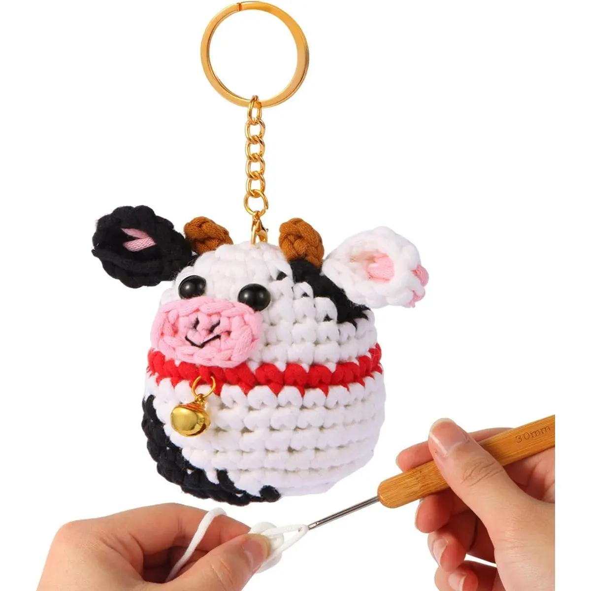 Crochet Kit for Beginners, Animal Crochet Kits, Knitting Kit with Step-by-Step Video Tutorials and Crochet Accessories - Amigurumi Beginner Crochet Kit (Cow)