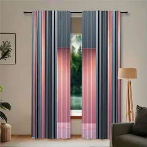 2 pieces of Mordani color-matching geometric patchwork printed curtains, made of polyester with semi-transparent texture, machine washable, suitable for bedrooms, living rooms and home decoration curtains.