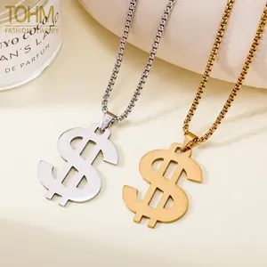 Trendy Hip-Hop Sweater Chain Necklace for Men and Women: Versatile Couple's Clubbing Dollar Sign Street-Style Pendant Necklace
