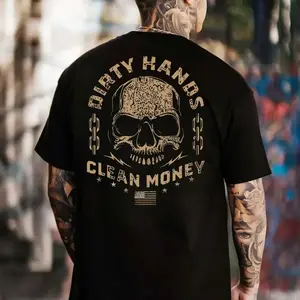 Men's 100% Cotton Round Neck Shortsleeve T-Shirt - Soft Fabric, Classic Fit, Unisex Casual Menswear, Great Gift for Dad, "Earn Clean Money with Dirty Hands" Top, Tshirt