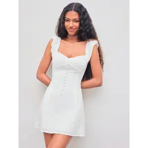 Cider [2 colors, size 0-10] Broderie Anglaise 100% Cotton Off-shoulder Solid Button Mini Dress