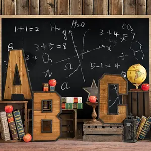 Welcome Back to School Banner, Blackboard Earth Globe Book Background, Wood Wall Decor, Student Photo Backdrop, Pull Flag Banner
