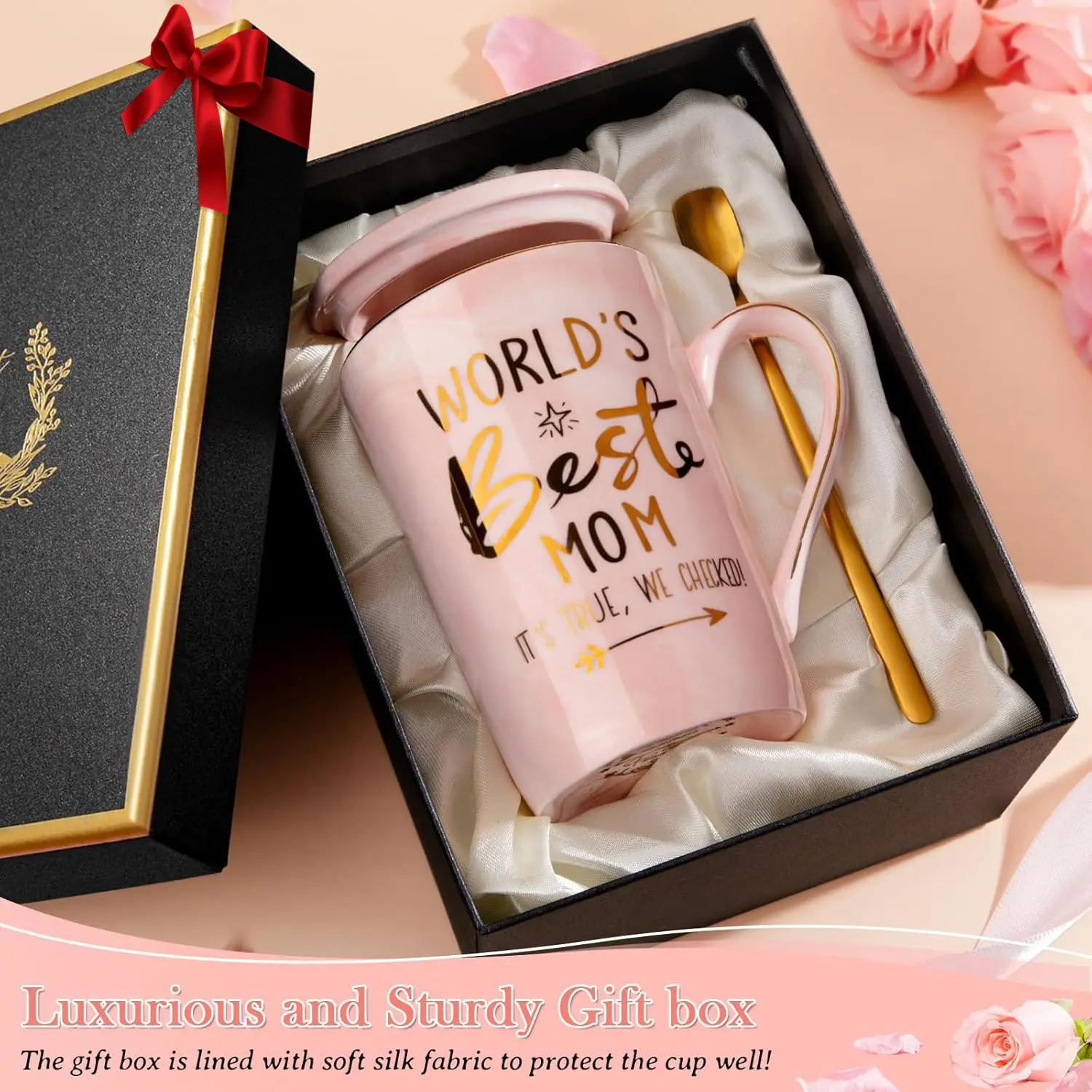 Biching ThankYou Gift for Mom,Birthday Gift for Mom,Mothersday Gift Ideas Coffee Mug Mother Wife Family Party Reusable Ceramic Mug with Gold Print Cup