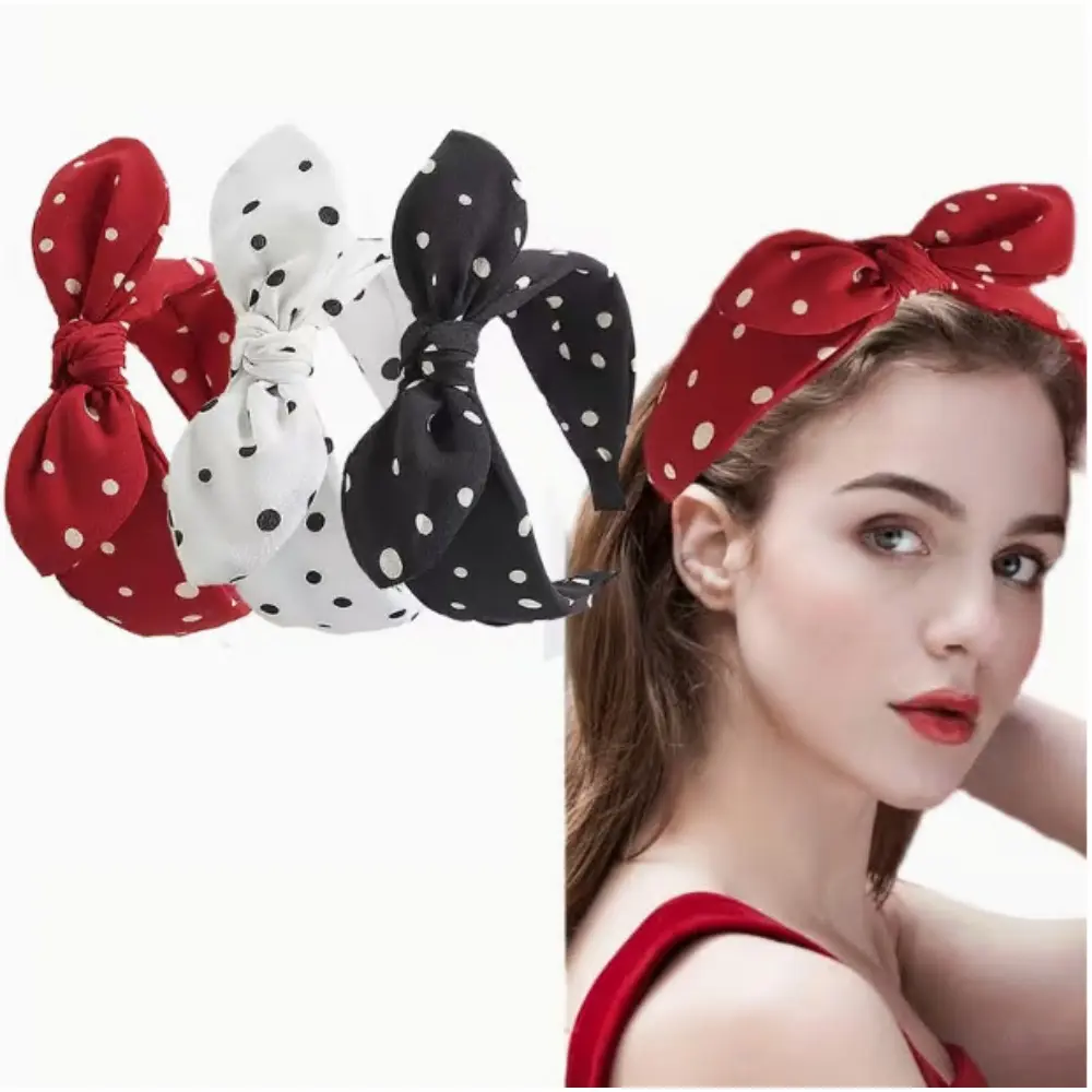 Polka Dot Bow Headband Set of 3, Plastic Freestanding No-Feather Hair Bands, Energy-Free Festive Hair Accessories for Women - Outdoor Holiday Decor