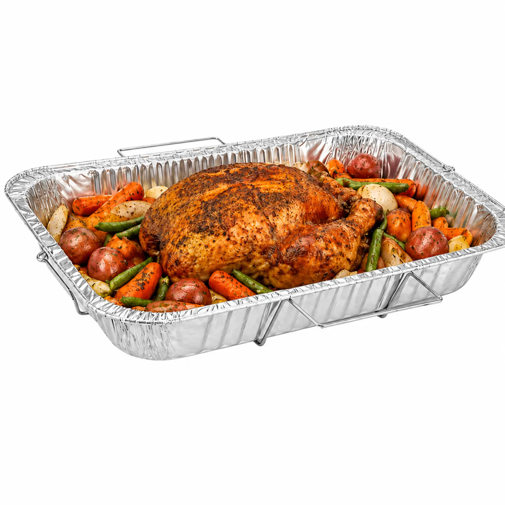 VeZee Full Size Disposable Aluminum Foil Pan with Handle Rack 20.75 x 12.75 x 3 in Heavy Duty Roasting Baking Cooking Catering Serving Food Storage Oven Safe Deep Roaster Tray Recyclable Turkey Pan BBQ