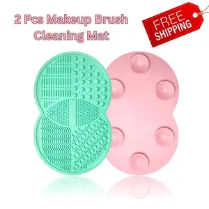 2 Pcs Makeup Brush Cleaning Mat, Silicone Makeup Brush Cleaner with Back Suction Cups Cosmetic Cleansing