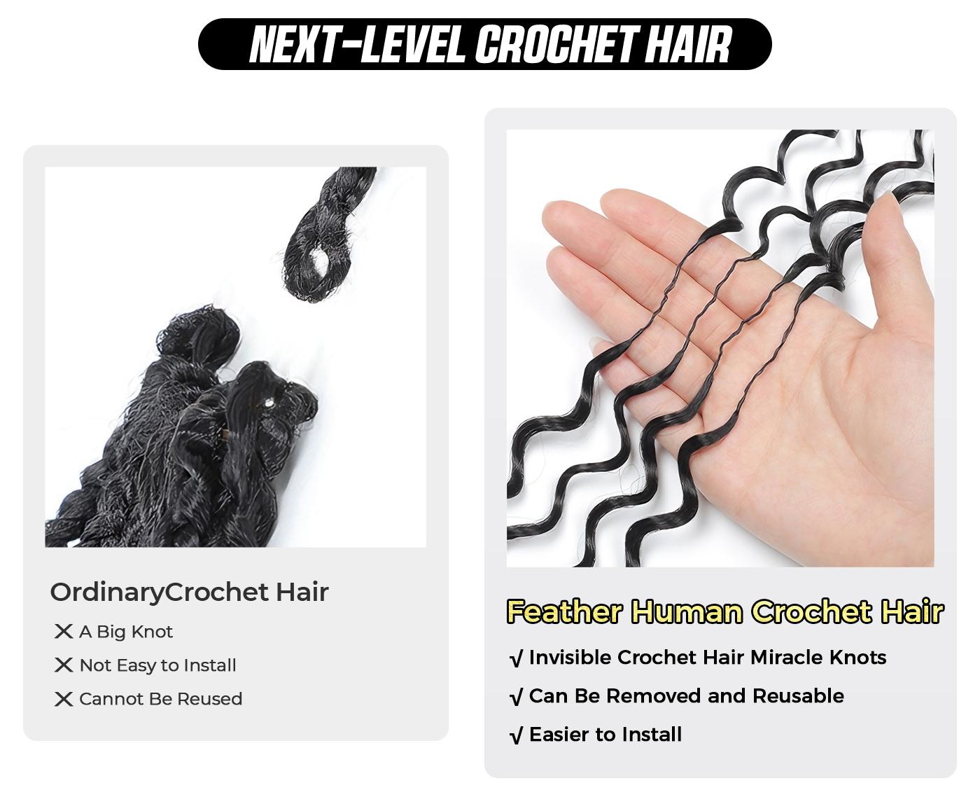 OQ HAIR Burmese Curly Crochet Hair Natural Black Machine Made Feather Crochet Human Hair Extension Miracle Knots Boho Braids #SummerVibes
