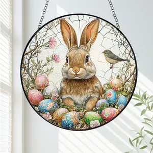 Easter Bunny Suncatcher, Spring Window Decor, Stained Glass Style Rabbit Ornament, Easter Basket Stuffer for Kids, Cottagecore Animal Art