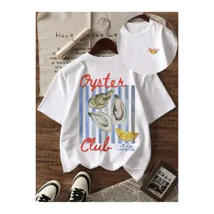 Oyster Club Graphic Tee Vintage Coastal Seafood Print Lemon Striped Design Oversized Crewneck Short Sleeve Soft Casual Summer Streetwear