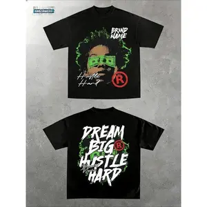 180g Cotton T-Shirt Dream Big Hustle Hard Tee Men's 100% Cotton Y2K Style Graphic Tee Soft Casual Crew Neck Short Sleeve