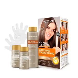 Kativa Brazilian Keratin Hair Straightening Treatment Kit, Formaldehyde-Free Haircare with Hyaluronic Acid & Argan Oil Blend, 12-Week Frizz Control, Silky Nourished Locks, Professional Salon Quality, for All Hair Types