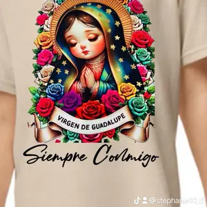 Siempre Contigo Virgencita de Guadalupe T-Shirts for Boys and Girls Loose Tshirt Soft Cotton