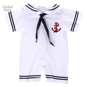 Global Baby Toddler Baby Boy Girl Short Sleeve Bodysuit Anchor Sailor Romper Jumpsuit Summer Clothes Sailor Costume Romper Navy Captain Hat Toddler Infant Kids Sailor Theme Birthday