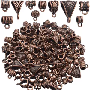 100g (About 120-170pcs) Mixed Antique Copper Bail Beads,Spacer Bead,Bail Tube Beads,Bracelet Charms,Necklace Pendants for Jewelry and Craft Making
