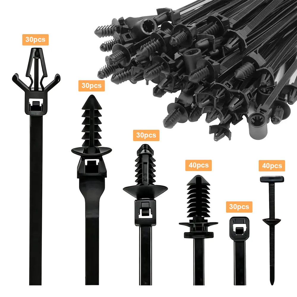 160Pcs Bulk Assorted Size Push Mounting Cable Straps - 6-Types Heavy Duty UV-Resistant Nylon Self-Locking Straps for Construction, Home Improvement