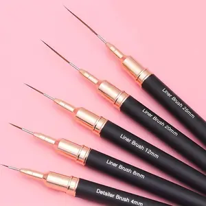 5pcs Black Diy Nail Art Liner Brushes Set Detailer Striping Brush Fine Line Pens Flower Painting Drawing UV Gel Polish Painting Manicure Tools Size 4/8/12/20/25mm