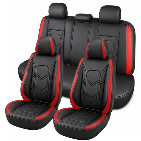 Universal Fit For Nissan Altima/Sentra/Rogue/Versa/4Runner/Toyota/Honda/Mazda/Hyundai Faux Leather Car Seat Covers,5-Seat Front& Rear 40/60 split Bench Full Set Protector Cushion,Waterproof Automotive Seat Cover Mats