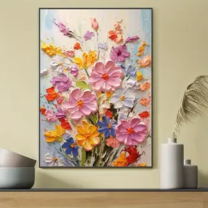 1pc 3D Effect Colorful Flower Canvas Wall Art, High-Quality Print for Home & Office Decor - Ideal for Living Room, Bedroom, Kitchen, Cafe - Perfect Gift for Flower Lovers, Perfect for Room Decor