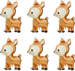 Jungle Woodland Deer Balloon Cartoon Safari Animal Party Decoration For Birthday Christmas New Year Baby Shower, 6 Pack Cute Wild Zoo Forest Reindeer Balloon Wildlife Buck Decoration Doe Deer Supplies