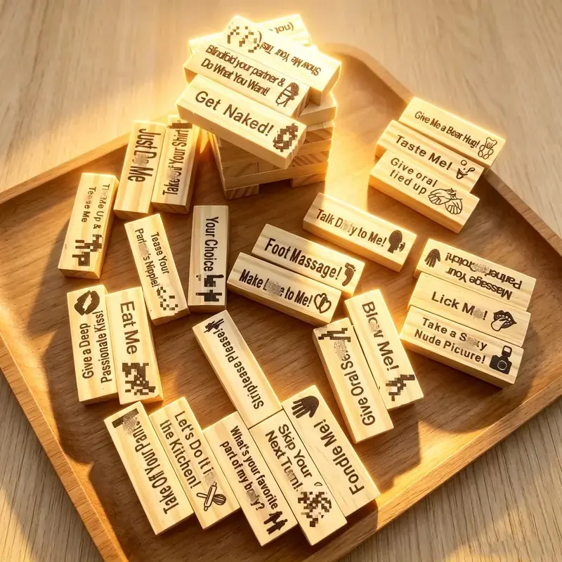 Couples’ Naughty Jenga – Wooden Stacking Tower with Spicy Truth or Dare Challenges, the Ultimate Adult Party Icebreaker & Fun Gift for Valentine’s, Anniversaries, or Any Game Night