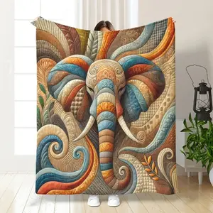 Elephant Print Flannel Blanket | Soft Comfortable Throw | Perfect Gift for Granddaughter | Sofa Bed Office Outdoor Use