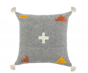 360 Stand 2-Piece Square Throw Pillow Set, 100% Cotton Gray Geometric Print Neutral Tones Zippered Covers, 4x20x20 in, Indoor Use Textile Soft Furnishings, Square Shape