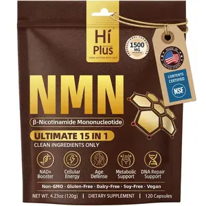 HiPlus NMN Complex 1,500mg Per Serving, 15-1 Complex,NMN 500mg with Vitamin C, TMG, CoQ10, Resveratrol, Quercetin, & Glutathione | Supports Cellular Energy & NAD+ Levels - Vitamin Dietary Supplement Healthcare