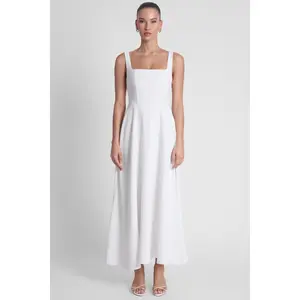 Serenity Square Neck Corset Midi Dress - White