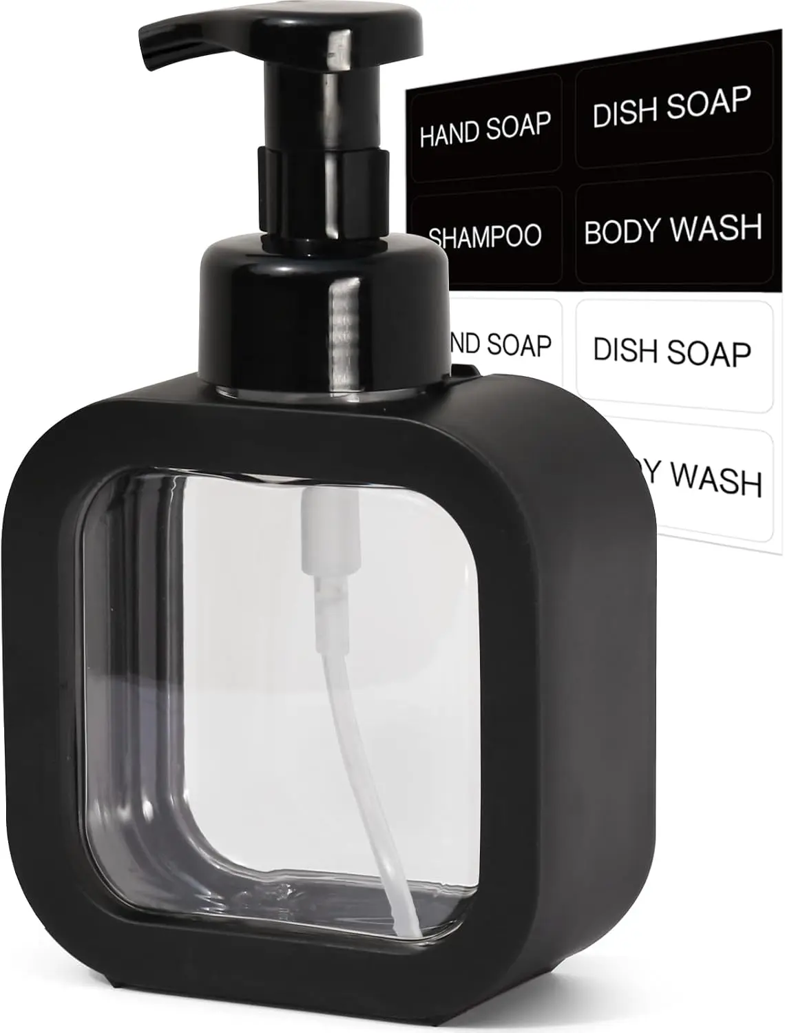 Foaming Soap Dispenser, 300ml (10oz) Plastic Refillable Foaming Hand Soap Dispenser with 8 Pcs Waterproof Labels, Foam Pump Bottle for Bathroom and Kitchen