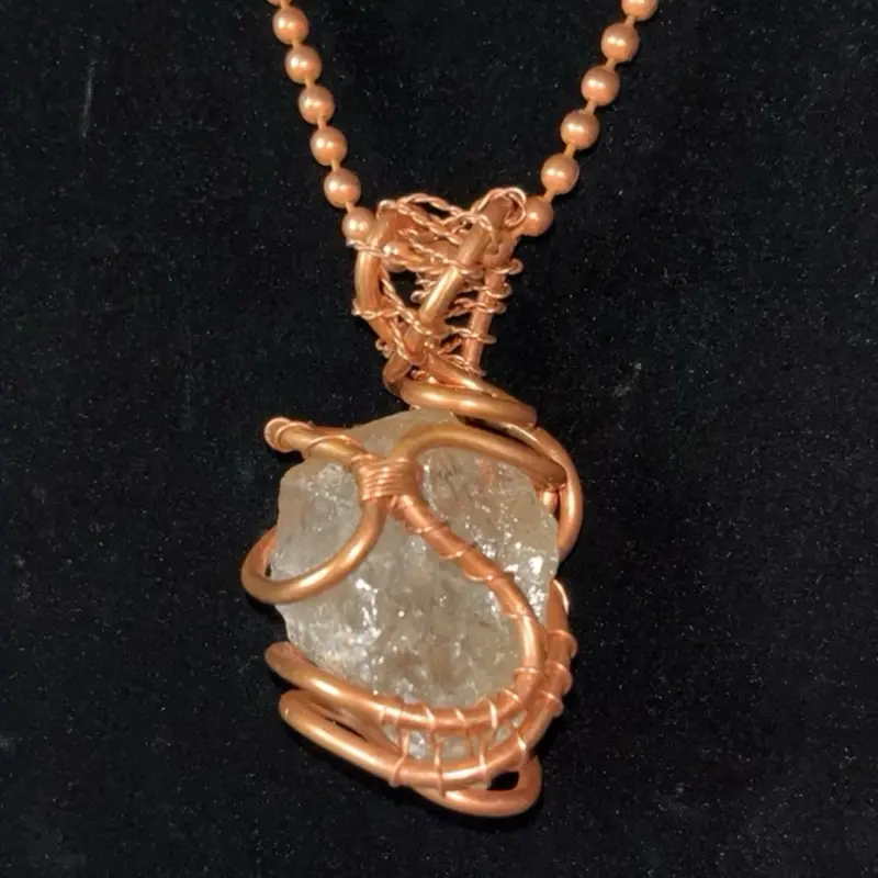Master Healer Raw Clear Quartz Jewelry, Copper Ball Chain - Negative Energy Cleanser