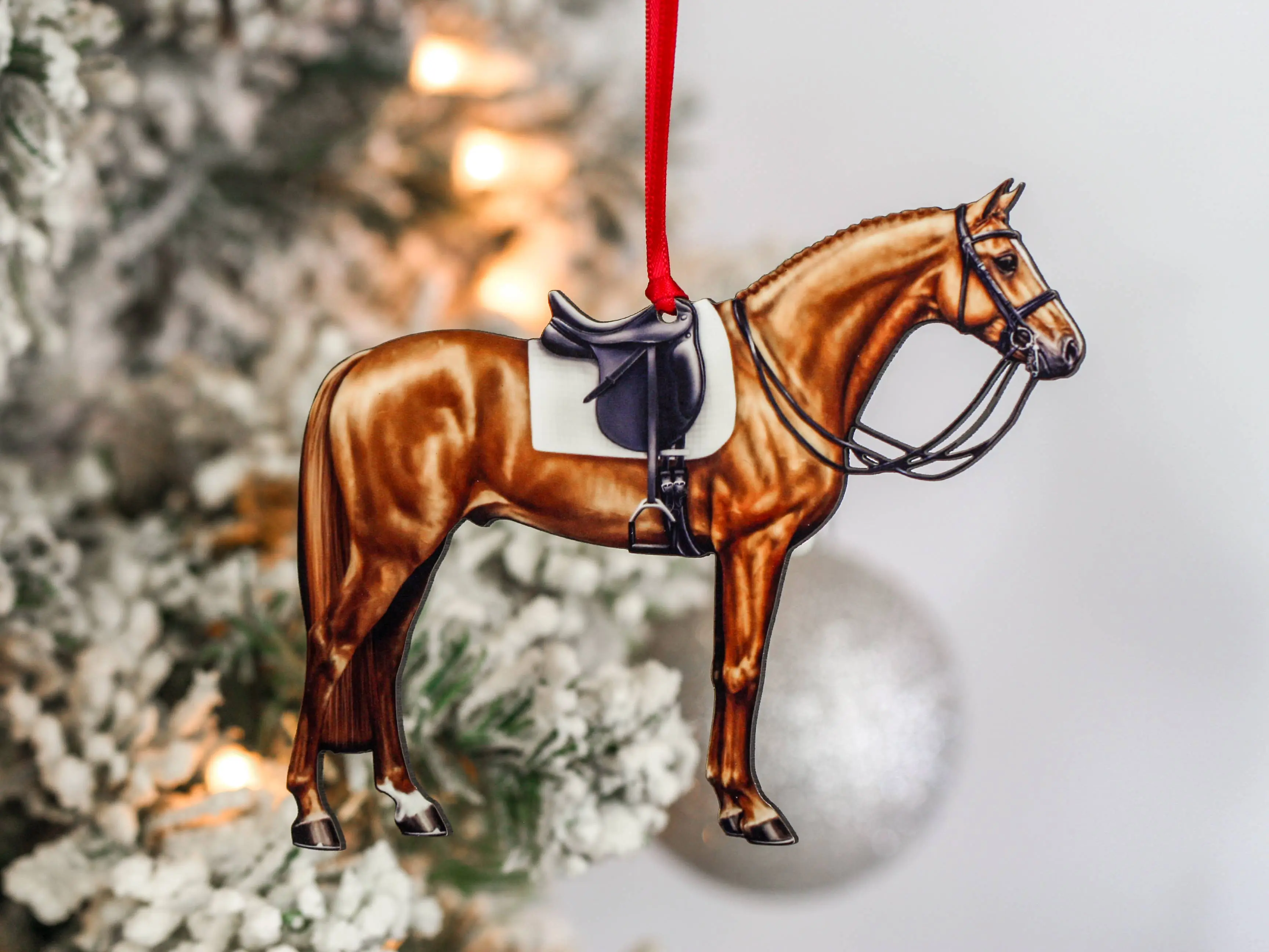 Chestnut Dressage Horse Christmas Ornament - Handcrafted Equestrian Decoration