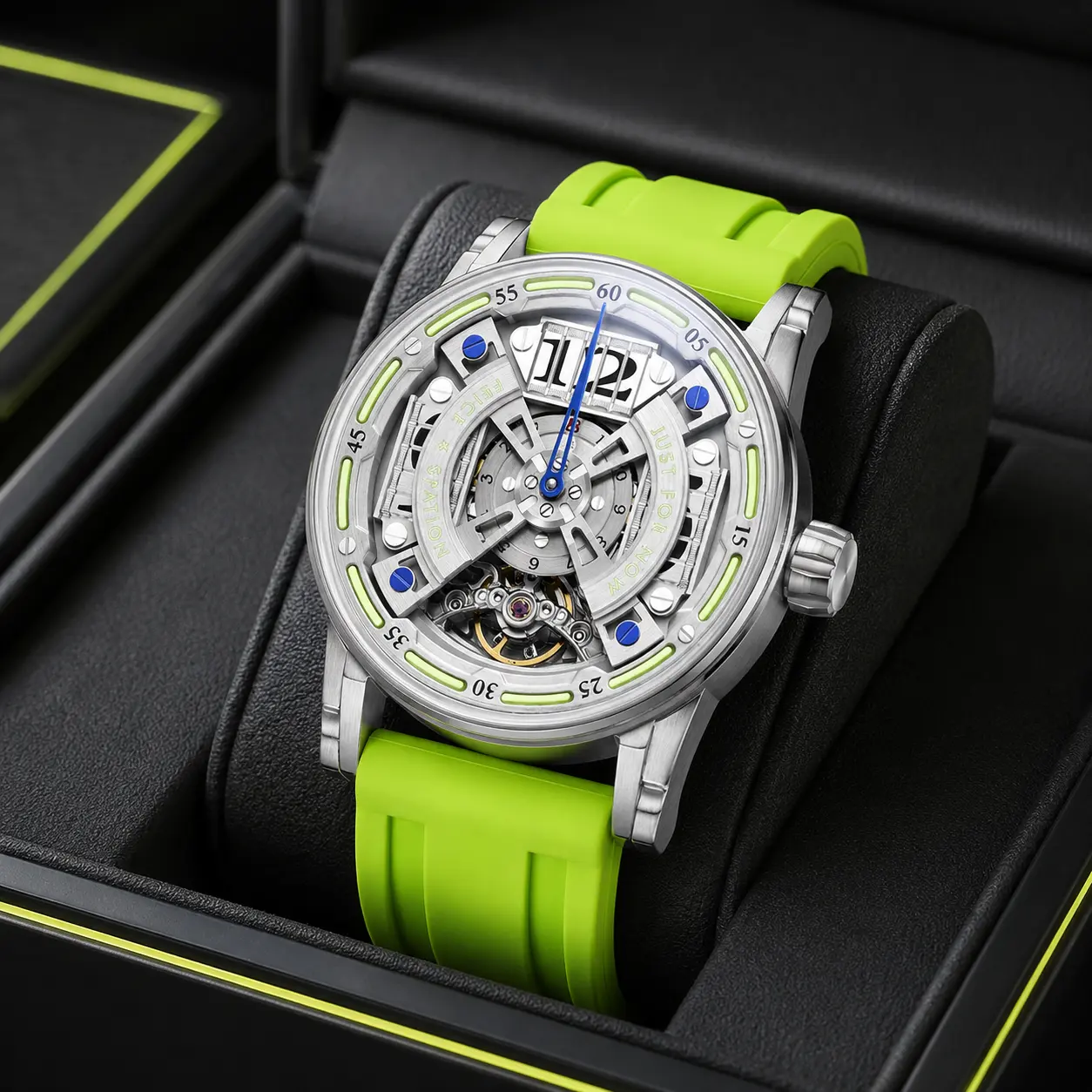 FEICE Men's Automatic Double-Skeleton Mechanical Watch - Space Station Design, Luminescent Dial, Sapphire Glass, 50m Waterproof Luxury Fashion Men's Accessory, Men's Accessories