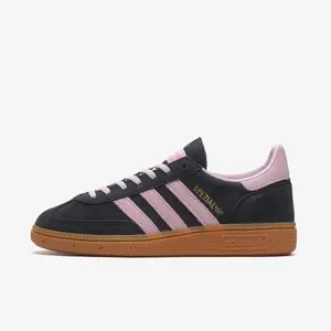 Adidas Handball Spezial Core Women's Shoes IE5897 Black Clear Pink Gum Round Toe Laces All Seasons Casual Sneakers