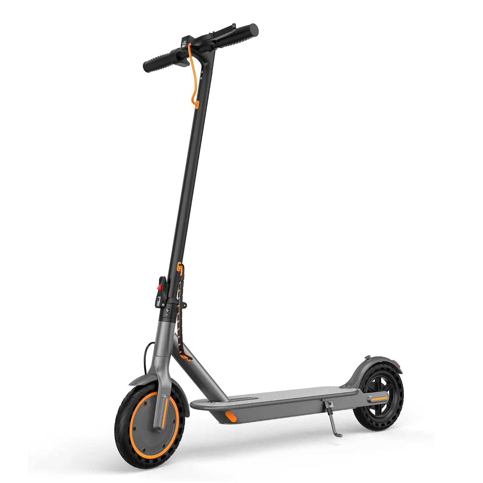 Electric scooter, 8.5-inch tires, top speed 19 mph, 15-mile range, foldable, suitable for adults and students, smart app control, features LED headlight and brake light, 350W motor, 36V battery, available in multiple colors.