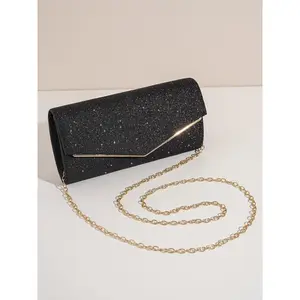 Glitter Evening Clutch With Chain, Women's Sparkling Jewelry Bag for Party, Elegant Stylish Purse