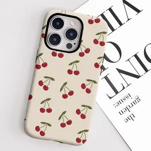 Cherry White Pattern 2-in-1 Phone Case, Protective Cover for iPhone 11 12 13 14 15 16 17 Pro Max Pro Plus, Compatible with Samsung Galaxy S25 S24 S23 Ultra Local Personalized