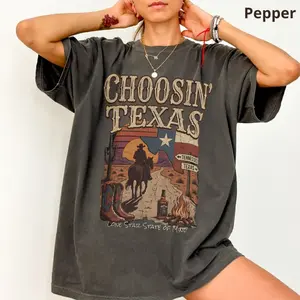 Comfort Colors Ella Choosin' Texas T-Shirt, Lone Star State of Mind Tee, Vintage Country Music Merch, Retro Western Cowboy Shirt
