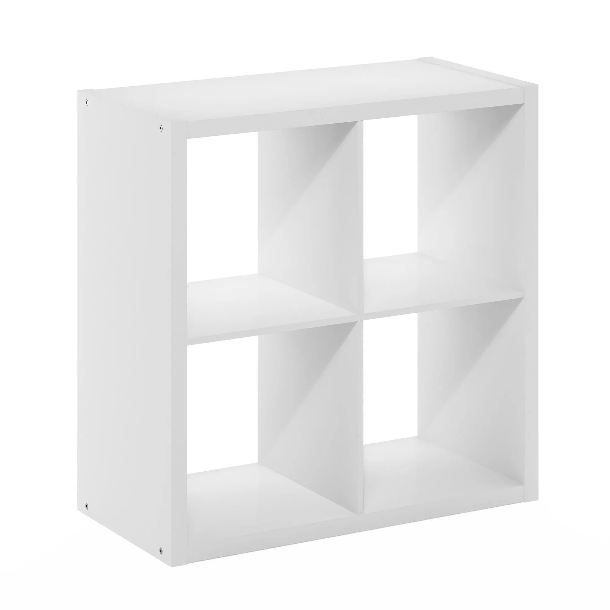 White Modern 4-Cube Cubicle Bookcase - Extra Thick Frame, Reversible Back Open-Back Shelf, Space Saving Furniture, 14.57x30x30in Contemporary Books & Collectibles Storage for Living Room Home Office