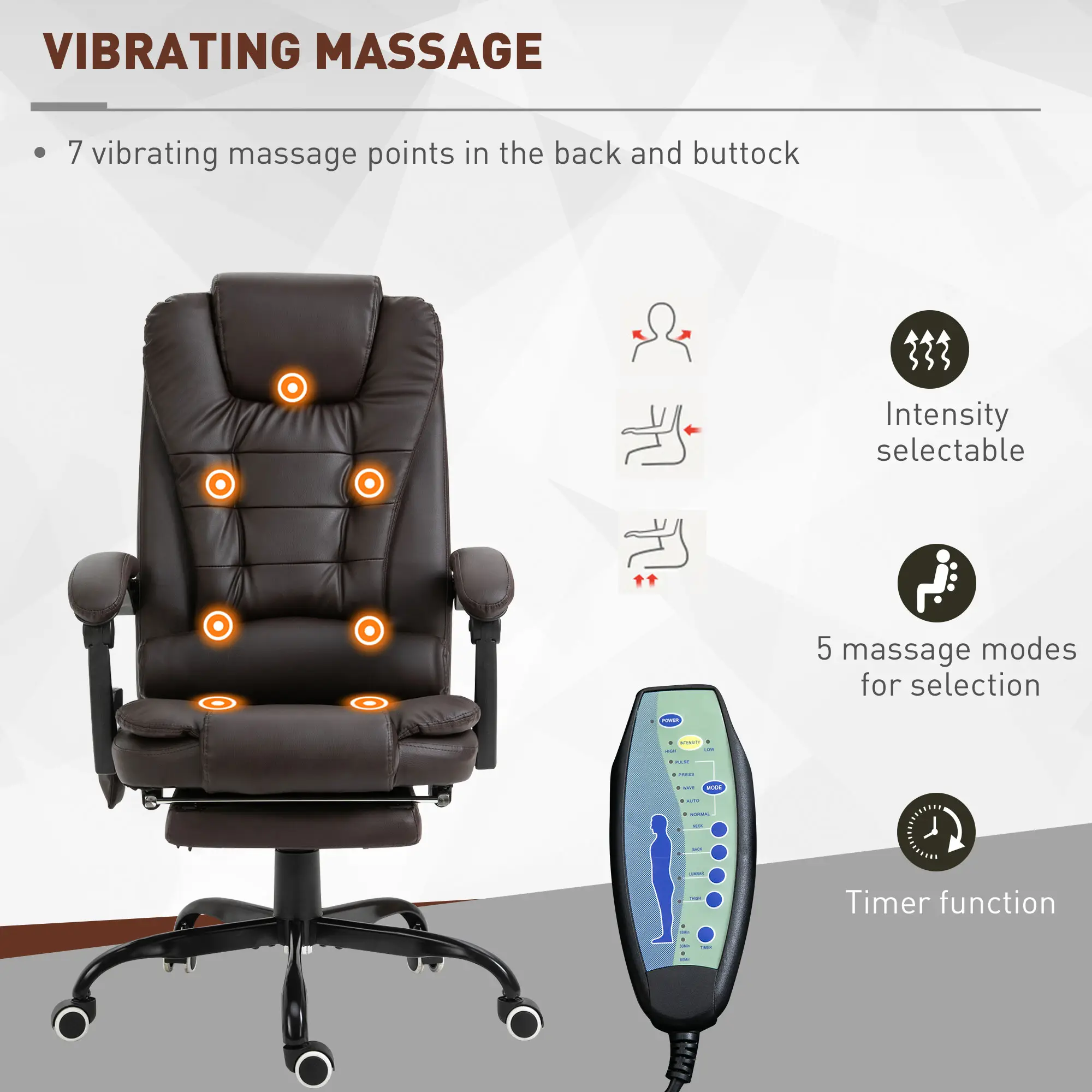 Vinsetto 7-Point Vibrating Massage Office Chair, High Back Computer Chair with Lumbar Support, Footrest, Reclining Back, Adjustable Height