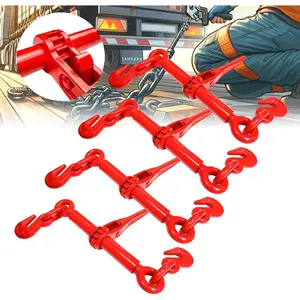 Ratchet Chain Binders 1/4'' - 5/16'' | 4 Pack Load Binder with 2 Grab Hooks | Tie Downs for Grade 70 Transport Chain | 2,600 Lbs. Safe Working Load- Heavy Duty Ratchet Binders for Towing