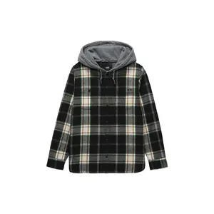 VANS Lopes Hooded Flannel Black/Antique White 100% Heavyweight Cotton Double-Sided Brushed Yarn Dye Plaid Print Fleece Hood Buttondown Styling Long Sleeves Classic Fit
