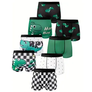 4-Pack Boys' Dinosaur Cartoon Print Boxer Briefs - Soft, Breathable, Comfortable Children's Underwear, Suitable All Seasons, Cute Style, Regular Fit