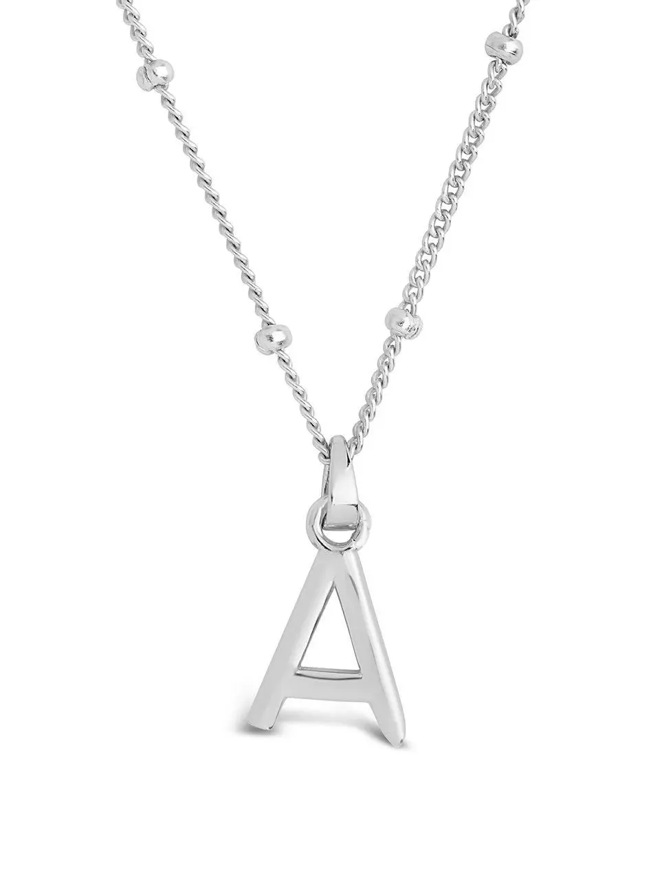 Sterling Silver Initial Necklace with Beaded Chain