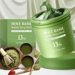 Holy Basil Bubble Deep Mask, Natural Ingredients Facial Cleansing Mud Mask, Blackhead Remover Mask, Gentle Oil Control & Blackhead Removal, Hydrating Moisturizing Skin Care Treatment