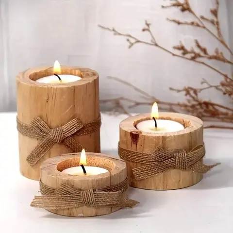 Creative Wooden Candle Holder Set, Simple Christmas Tree Design, Perfect for Birthdays, Graduations, Thanksgiving, Christmas & Halloween, Vintage Candle Stand, Home Accessories, Home Decor, Decoration Items